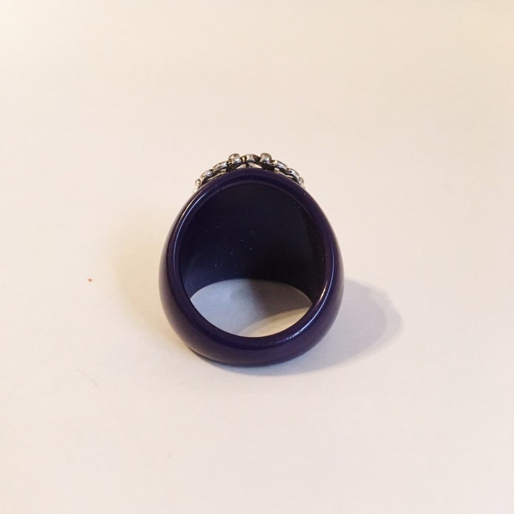 Boho Ring Purple Acrylic Silver Metal Ornate Filigree Vintage Size 8.25 - Picture 5 of 6